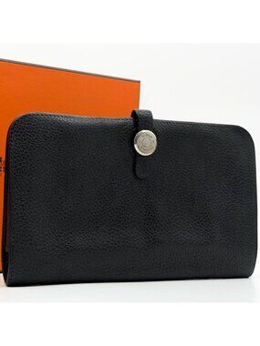 Hermes Dogon GM Duo Taurillon Clemence Silver Wallet Togo